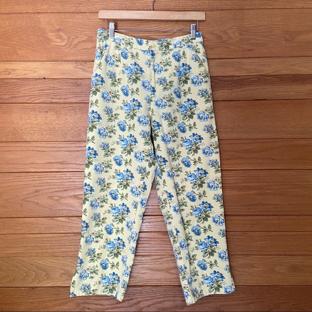 Vintage yellow and blue floral print cotton pants